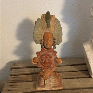 Artisan Terracotta and Green Tribal Sculpture